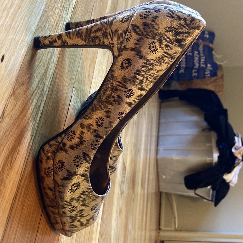 Sacha London gold and black heels with platform